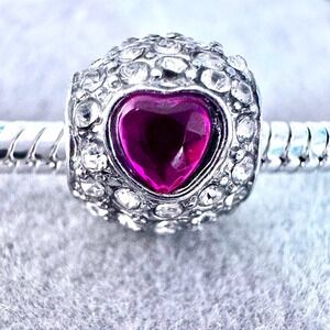 Pink Heart Crystal Bead Charm fits PANDORA